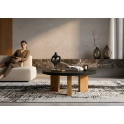 STOLIK KAWOWY z Drewna Litego Dębowego Blat Czarny Płyta MDF  STK-933